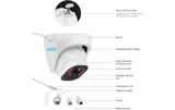KAAMERAMAAILM.EE - Valge Valvekaamera Reolink RLC-822A 8MP 4K PoE IP 3X Zoom, isiku ja sõiduki tuvastusega märgistatud skeem, millel on näha micro SD-kaardi pesa, kinnitus, veekindel korpus, HD-objekt (3/3)