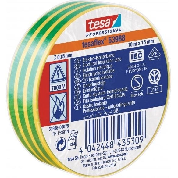 Insulating tape 53988-00081-00 PVC 20m x 19mm yellow-green