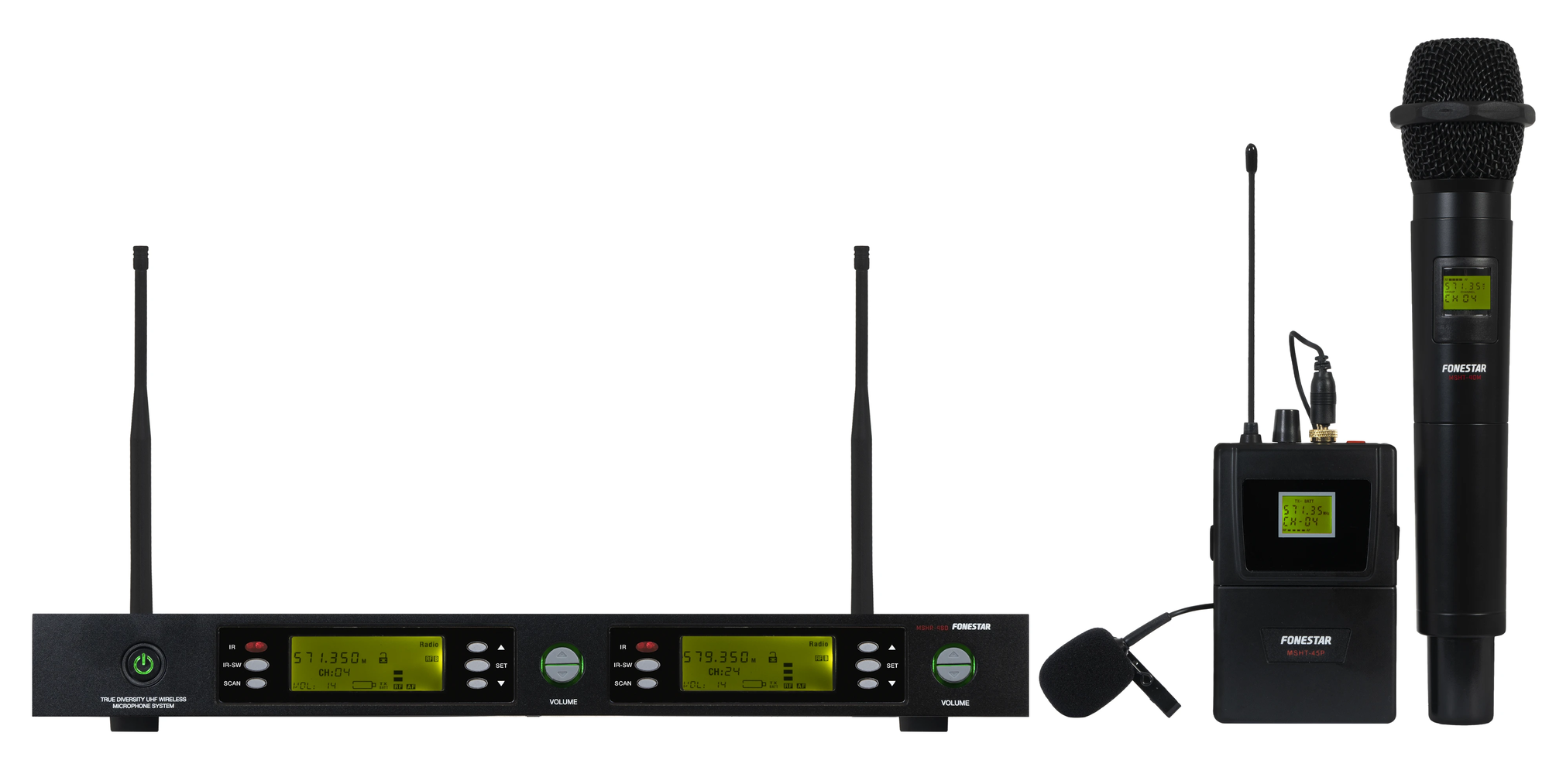 Dual UHF handheld microphone MSH‑898‑512 with lavalier microphone