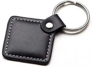 Keychain fob + button PU MIFARE 13.56MHz square faux leather black