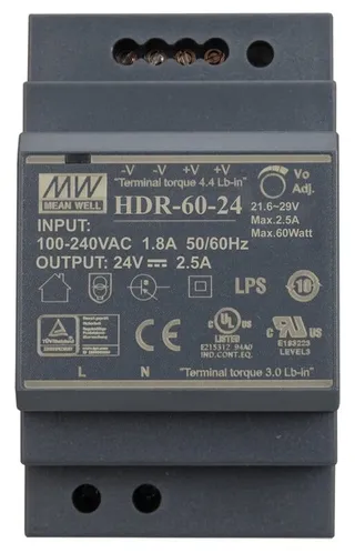Switching power supply HDR-60-24 60W 24VDC 2.5A