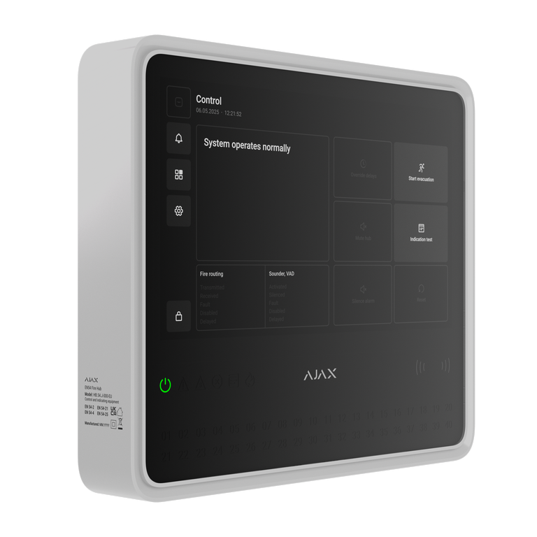 Ajax EN54 Fire Hub control panel ATS system, white