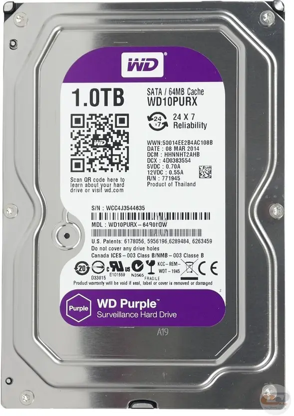 Western Digital Purple 1TB hard drive for video surveillance systems