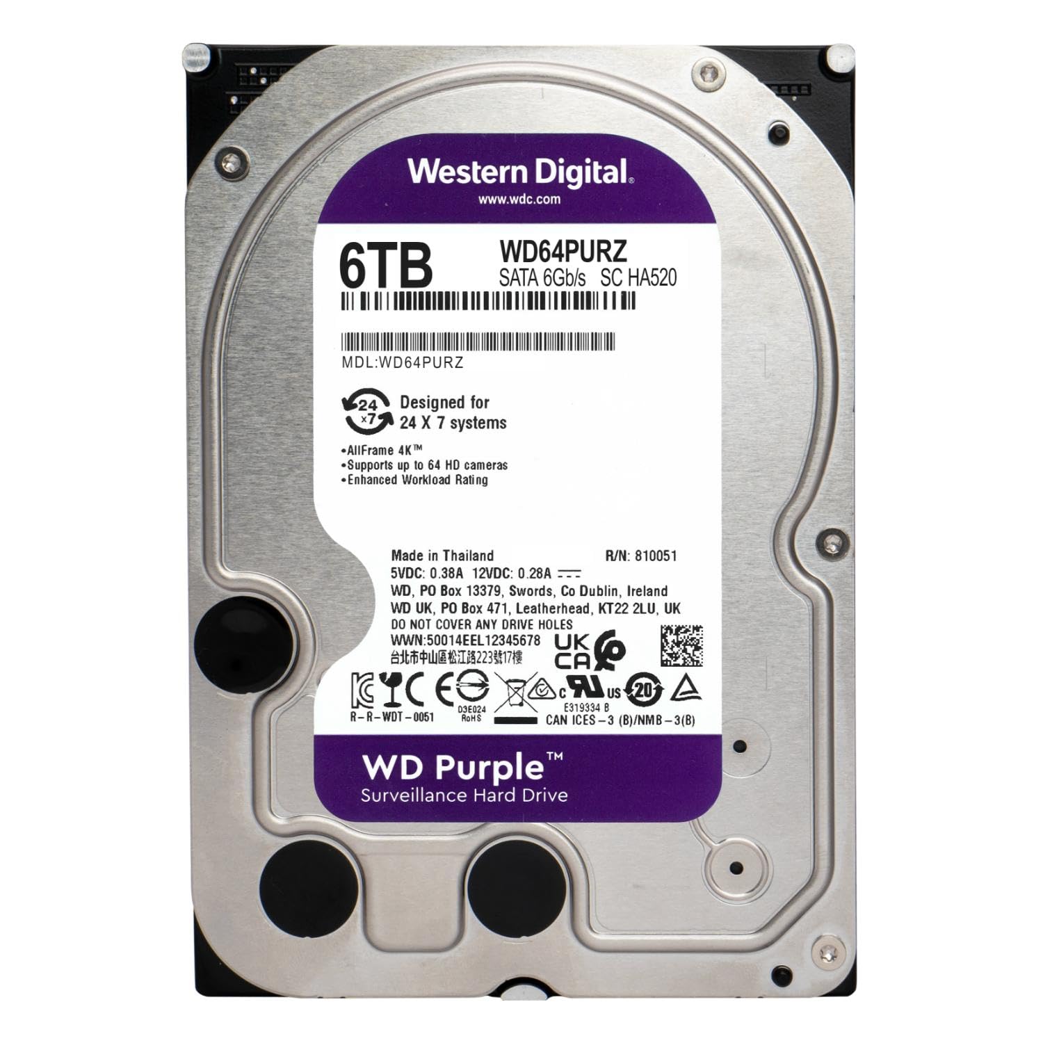 Western Digital Purple 6TB hard drive for video surveillance systems