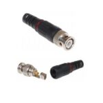 BNC twist-on connector with slot for RG cable