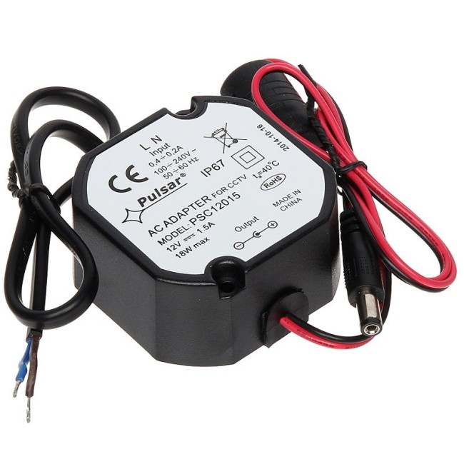 Stabiliseeritud impulsstoiteplokk PSC12015 • 12V • 1.5A • 2.1mm • IP67 • harutoosi sobiv 1 Stabiliseeritud impulsstoiteplokk PSC12015 • 12V • 1.5A • 2.1mm • IP67 • harutoosi sobiv