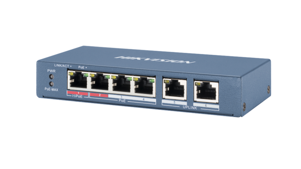 Lüliti DS-3E0106HP-E 4-porti 10/100Mbps PoE 60W hallatamata töölaud