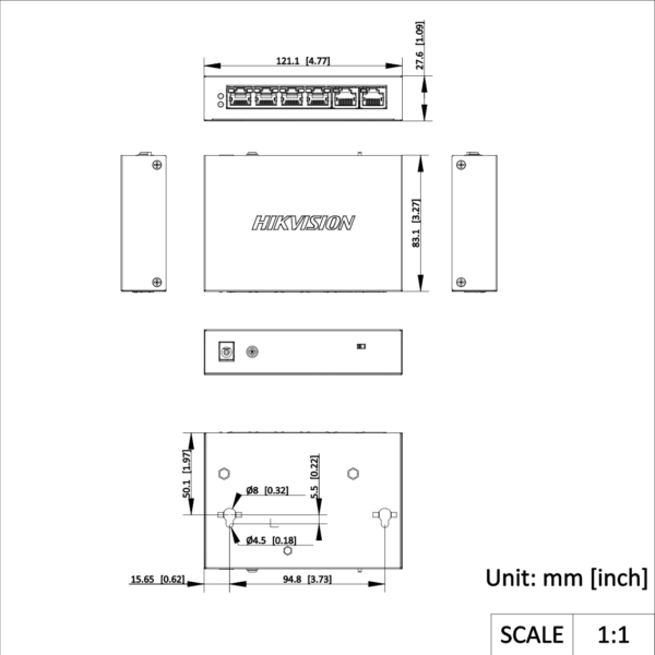 Switch DS-3E0106P-E/M(B) 4 Port kiire Ethernet Unmanaged PoE