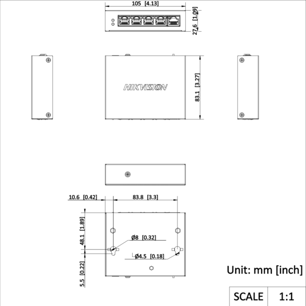 Repeater DS-3E0505P-E/R PoE Gigabit 1000Mbps