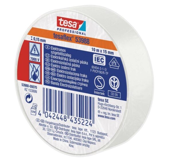 Sähköeristeteippi 53988-00065-00 PVC 10m x 15mm Valkoinen
