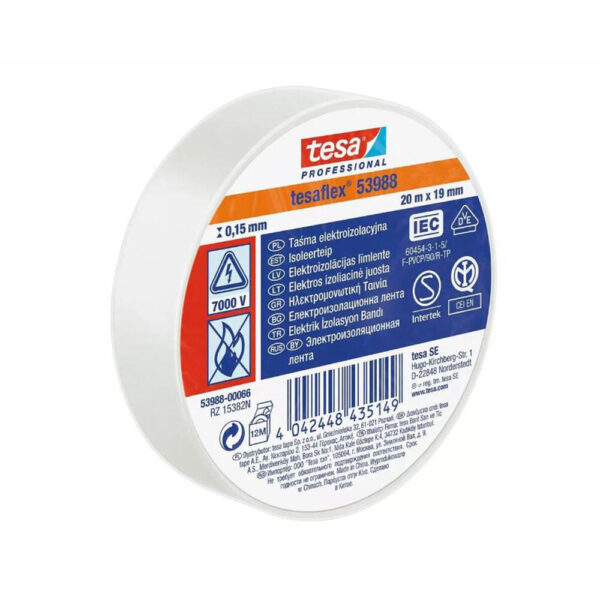 Sähköeristysteipit 53988-00066-00 PVC 20m x 19mm valkoinen