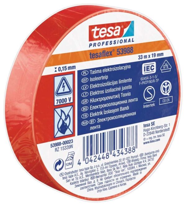Electrical Insulation Tape 53988-00021-00 PVC 20m x 19mm Red