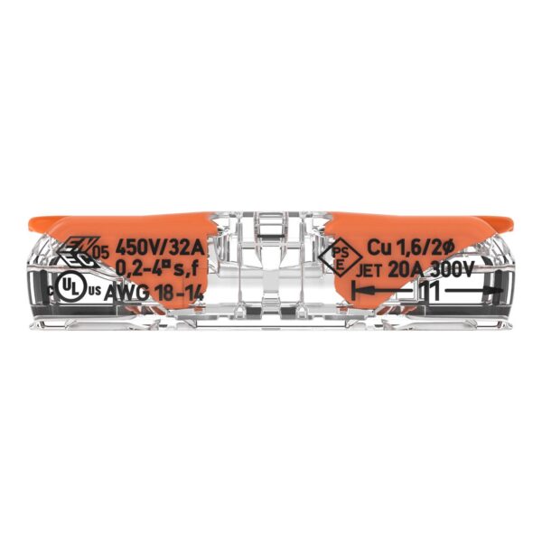 Connector 221-2411 450V 2×0.2-4mm² Transparent/Orange
