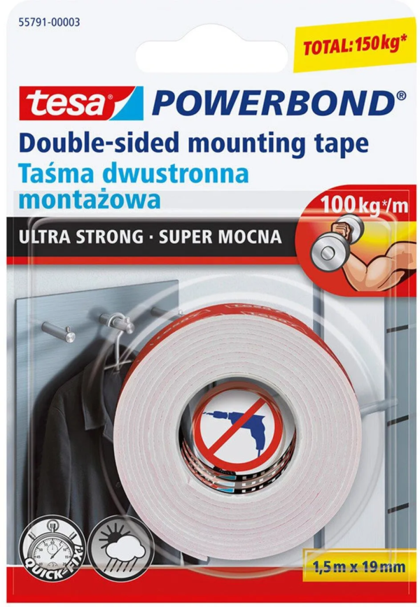 Double-Sided Tape 55791-00003-01 1.5m x 19mm, Indoor + Outdoor